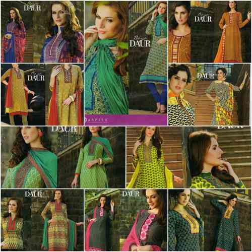 Naya Daur - Unstitched Cotton Shirt with Cotton Bottom and Pure Chiffon Dupatta, Four-Side Border