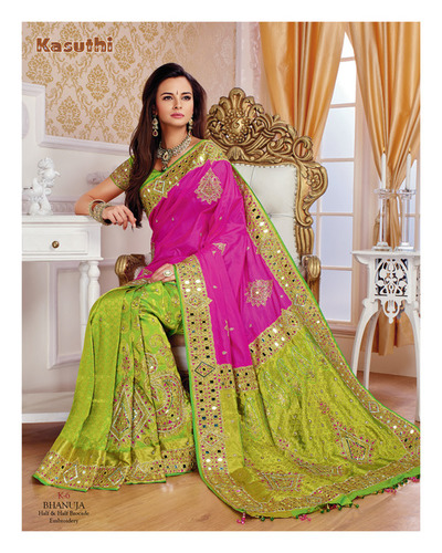 Mirror Work Silk Saree