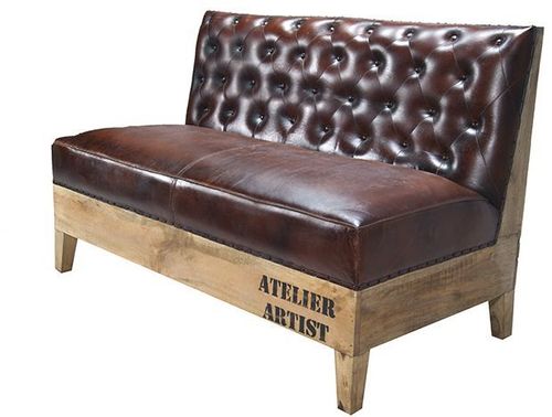 Wooden Legs Chesterfield Leather Sofa