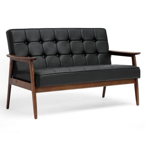 Wooden Arms & Leather Sofa