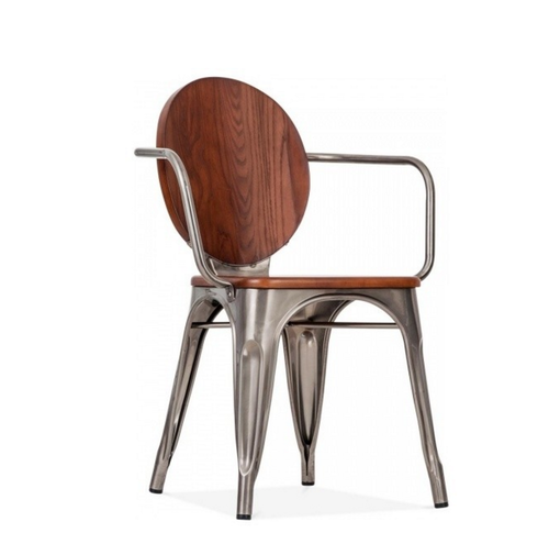 Wooden Backrest and Seat Industrial Dining Chair