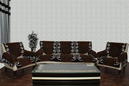 Chenille Sofa Panel Farari - 69x177 cm 3 Seater & 69x59 cm Single Seater, Coffee Color, Printed Pattern, Superior Quality Machine Made