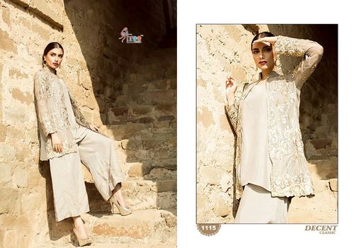 Fancy Designer Latest Georgette Salwar Suit - Georgette Fabric With Embroidery, Cream Color, Full Sleeves, Santoon Dupatta, Semi-Stitch Work