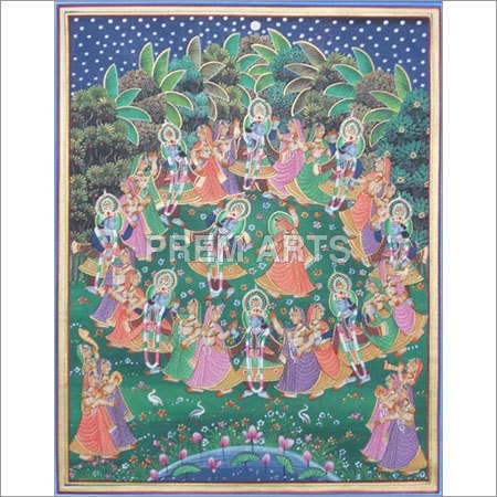 Radha Krishna Raas Painting On Clothe Medium: Water Color