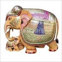 Decoration Wood Craft - Hand-painted Elephant With Baby
