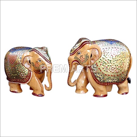 Decoration Wood Craft - Hand-Painted Elephant Pair