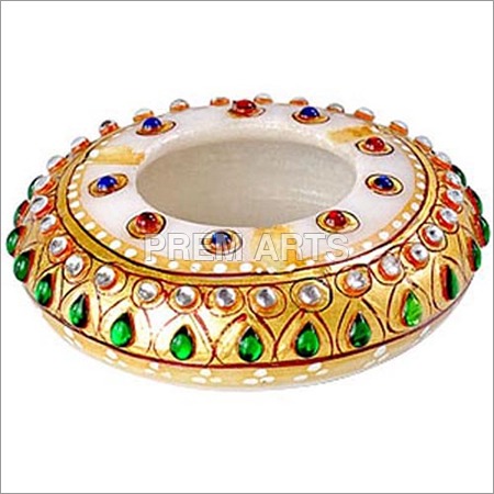 Marble Ash Tray - Ceramic, Multi Color | Antique Imitation, Folk Art, Nautical, Painted with Watercolors and Gold Leaf, Polished Finish