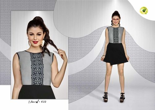 Grey Printed Crepe Top