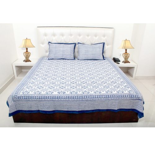 Fresh Blue Cotton Printed Bed Sheets