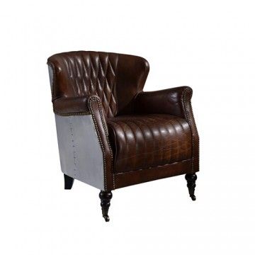 Aviation Full Grain Leather Chair with Wooden Legs