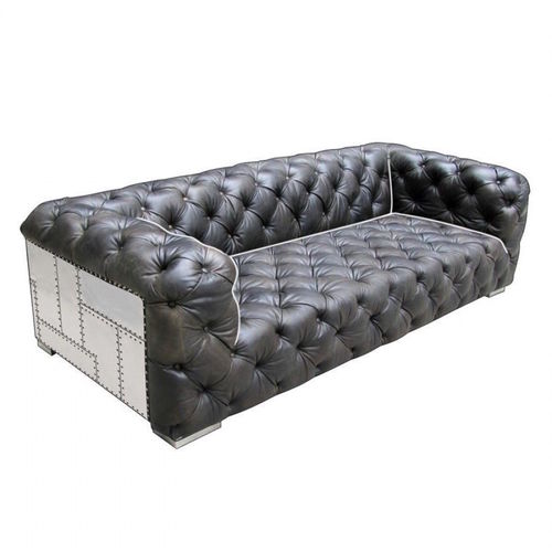 Black Leather Chesterfield Design Aviation Sofa