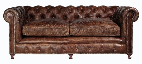 Crackled Leather Chesterfield Sofa No Assembly Required
