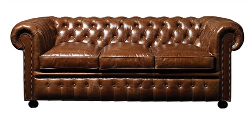 Camel Brown Vintage Finish Rolled Arms Chesterfield Sofa