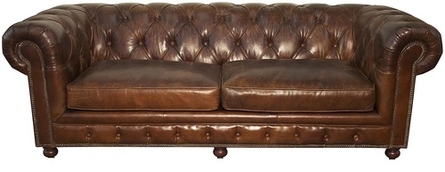 Chesterfield Rolled Arms With Back Leather Sofa on Wheels