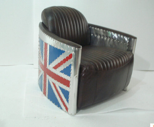 Aviation Union Jack(Red & Blue) Black Leather Chair