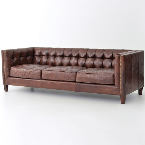 Low Arms  Back Leather Chesterfield Leather Sofa