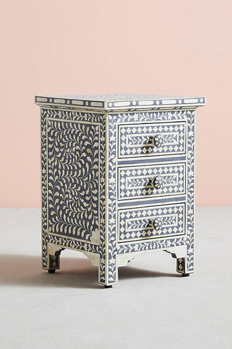 Bone Inlay Light Blue 3 Drawer Bedside Table