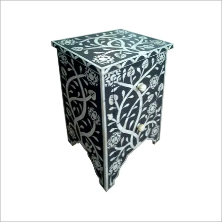 Blue Bone Inlay Bedside Table with drawers