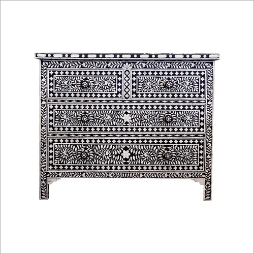 Black  White Floral Bone Inlay Chest of drawers
