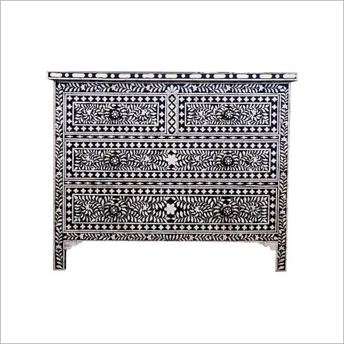 Black  White Floral Bone Inlay Chest of drawers