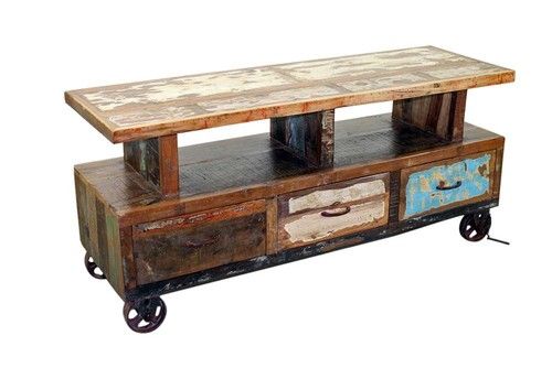 Reclaimed Wood Tv  Console Unit on Wheels