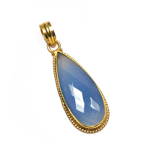 Blue Chalcedony Pear 925 Sterling Sliver Pendant
