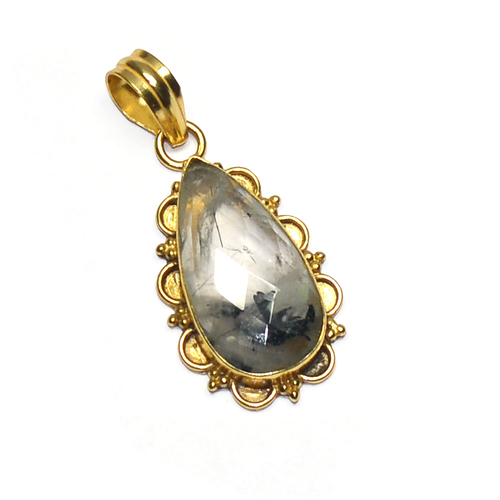 Black Routile Pear 925 Sterling Sliver Pendant