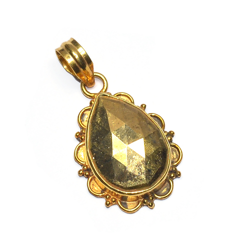 Gold Pyrite Pear 925 Sterling Sliver Pendnt