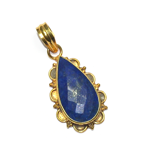 Lapis Lauzil Pear 925 Sterling Silver Pendant - Blue, Elegant Design, Fine Craftsmanship