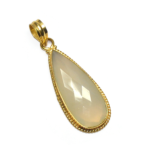 Gray Chalcedony Pear 925 Sterling Sliver Pendent