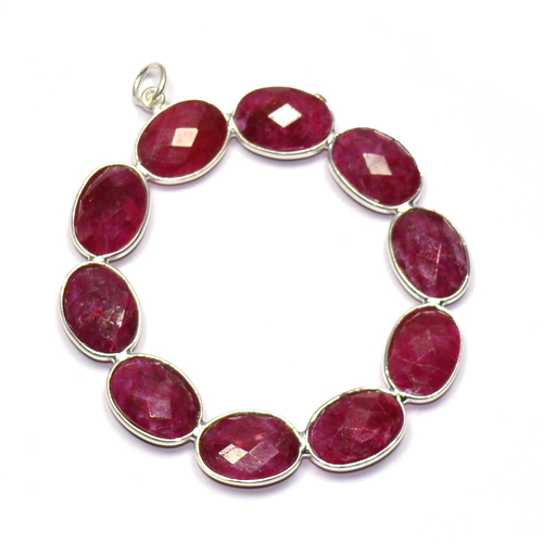 Dyed Ruby Oval 925 Sterling Sliver Pendant