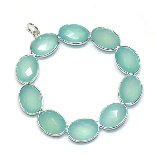 Peru Chalcedony Oval 925 Sterling Sliver Pendant