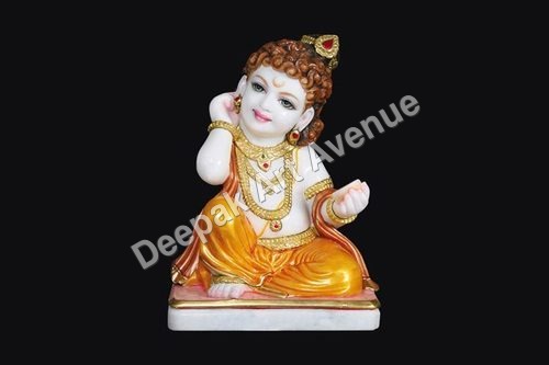 Marble Laddu Gopal Statue - 10 Inches, White Marble | Hand-Carved, Intricate Details, Polished Finish, Collectible