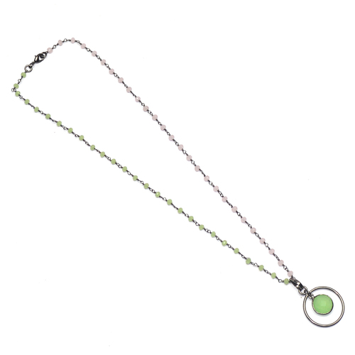 Prenite With Pink Opal Round 925 Sterling Sliver Beaded Necklace