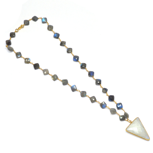 Labradorite With Rose Quartz Triangle 925 Sterling Sliver Pendant