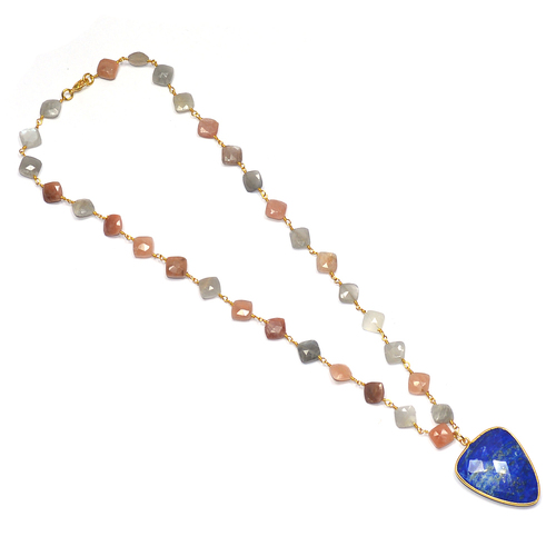 Moon Stone With Lapis Lauzil Triangle 925 Sterling Sliver Bangles