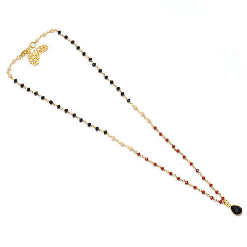 Opalite HydroBlack Spinel with Carnelian Pear 925 Sterling Sliver Beaded Necklace