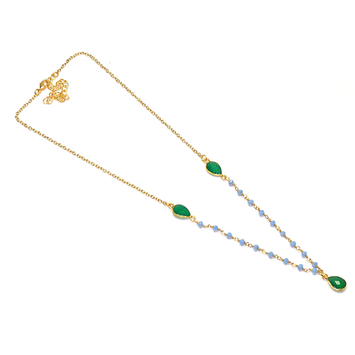 Green Onyx With Blue Hydro Fancy 925 Sterling Sliver Beaded Necklace