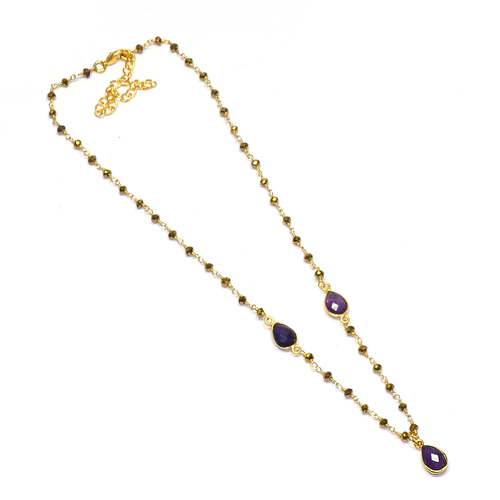 Pyrite With Amethyst Pear 925 Sterling Sliver Beaded Necklace