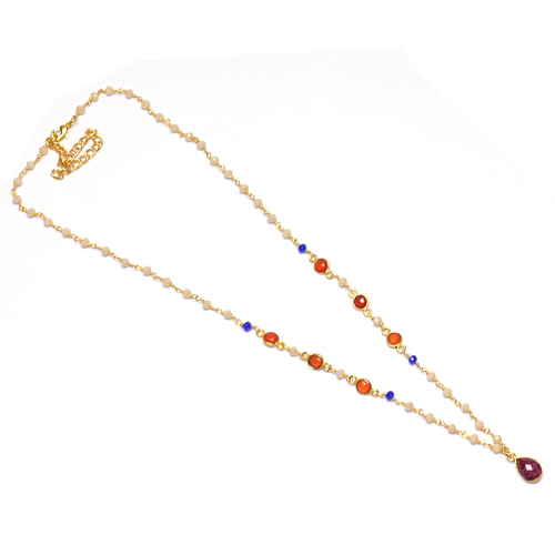 Opal,Blue Hydro With Carnelina,Dyed Ruby 925 Sterling Sliver Beaded Necklace
