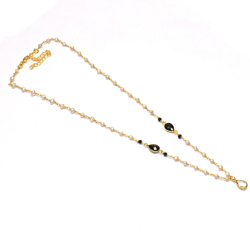 Pearl,Black Spinel With Crystal 925 Sterling Sliver Beaded Necklace
