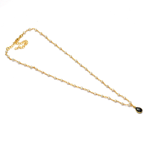 Pearl With Black Spinel 925 Sterling Sliver Beaded Necklace