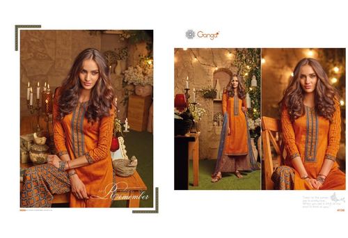 Orange Printed Work Plazzo Suit