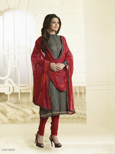Designer Dress Material - All Over Resham Embroidery Work With Ready Lace, Grey Color | Dry Cleaning Friendly, Spring Season Suitable