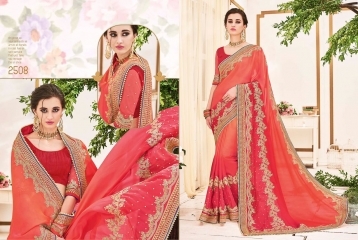 Delightsome Orange Satin Georgette Designer Saree - 6.3m Length Customizable Blouse 38-40 Inches | Resham and Embroidery Work Elegant Patch Border