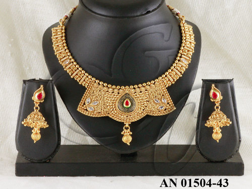 Antique Necklace Sets - Kundan Gold-Plated 16 Inches, Elegant Danglers, Wedding Suitable