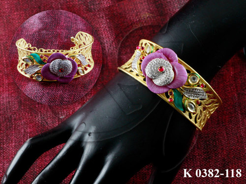 Kada - Gold Plated CZ Diamond, Adjustable Size | Elegant Party Wear Bangle