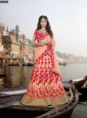 Embroidered Girlish Peach Gota Net Lehenga Choli