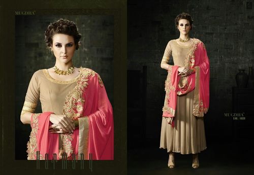 Beige And Pink Designer Anarkali Suit