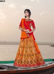 Graciousness Multi Color Jacquard Silk Lehenga Choli - Jacquard Fabric, Customizable Up to 44 Inches | Resham Work, Golden Print, Perfect for All Seasons